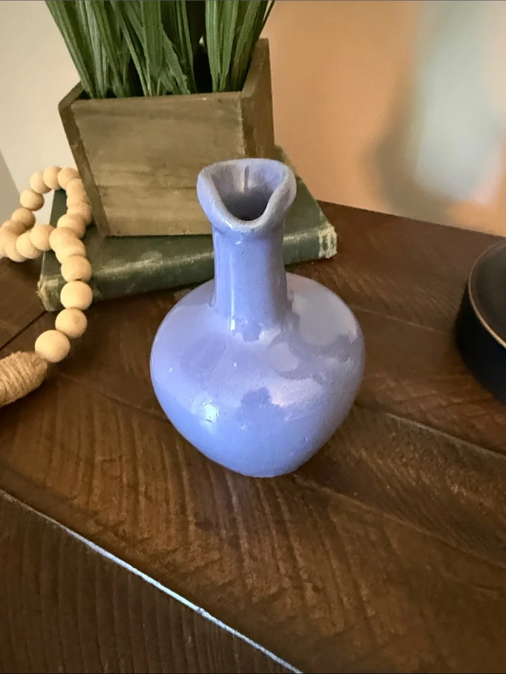 Vintage Periwinkle Blue Studio Pottery Mini Ewer Bud Vase Heavy Handcrafted